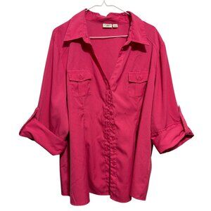 Cato Womans Button-Down Shirt Size 22/24W Pink Cotton Blend Long Sleeve